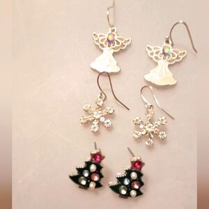 Silver Christmas  Earrings Set 3 Sets